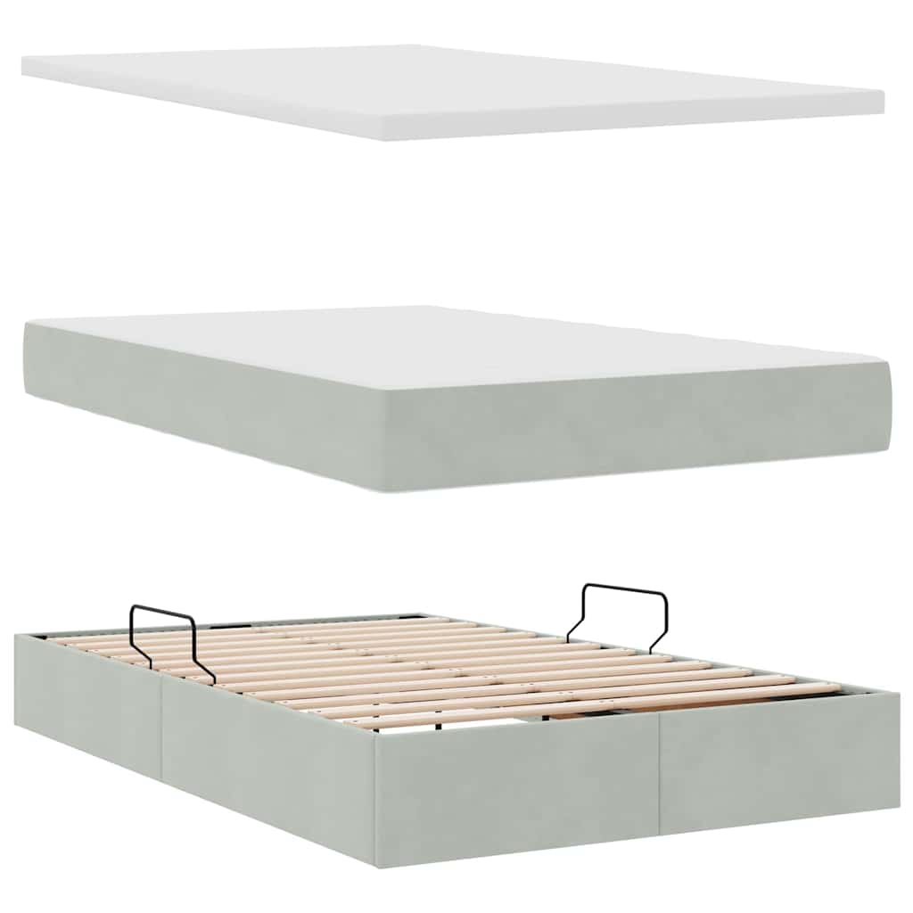 Krevet s od storage Svijetlo siva 120 x 200 cm Baršun