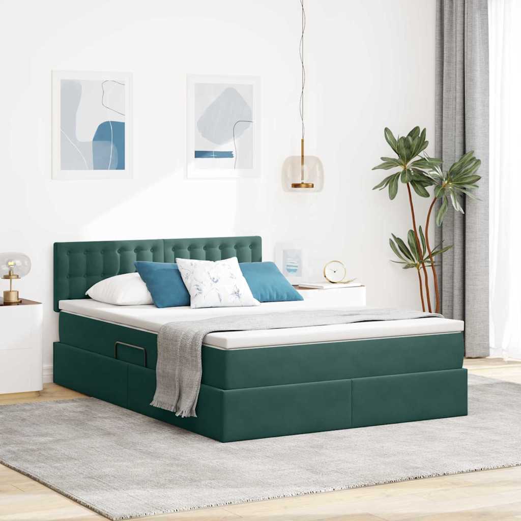Krevet s od storage s madracem Tamnozelena 140 x 190 cm Baršun