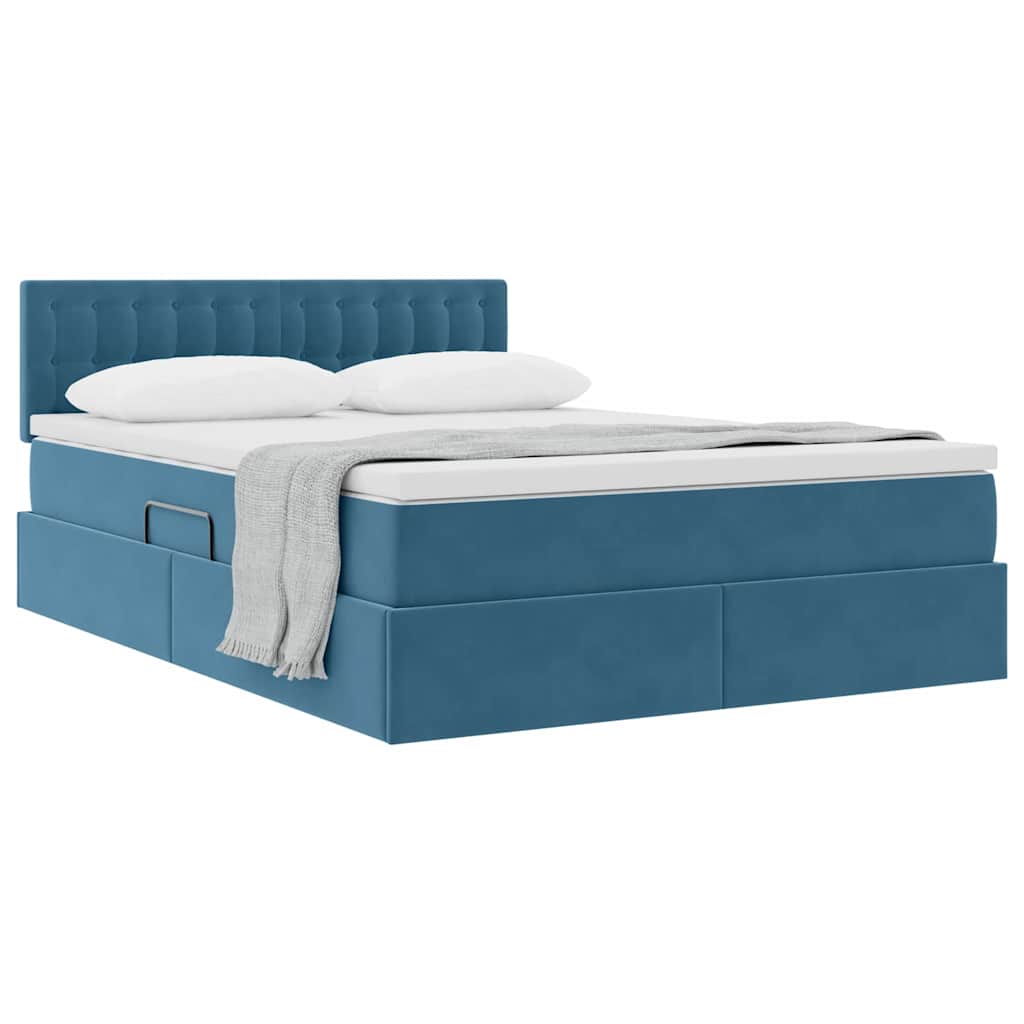 Krevet s od storage s madracem Tamno plava 140 x 190 cm Baršun
