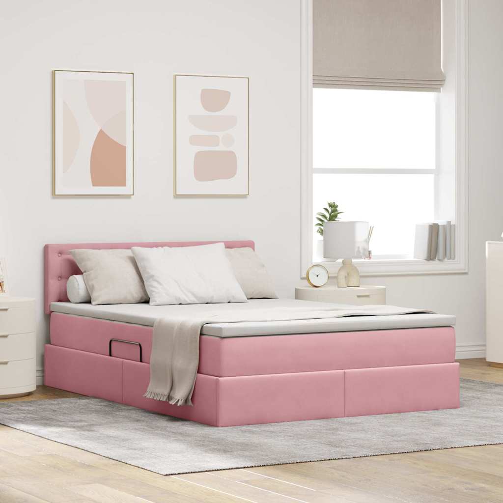 Krevet s od storage s madracem Ružičasta 140 x 190 cm Baršun