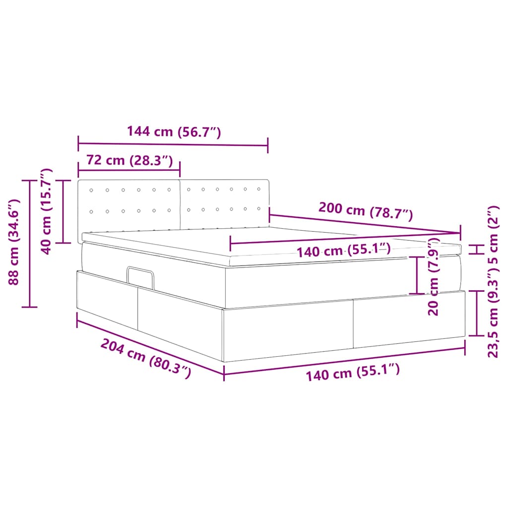 Krevet s od storage s madracem Crna 140 x 200 cm Baršun