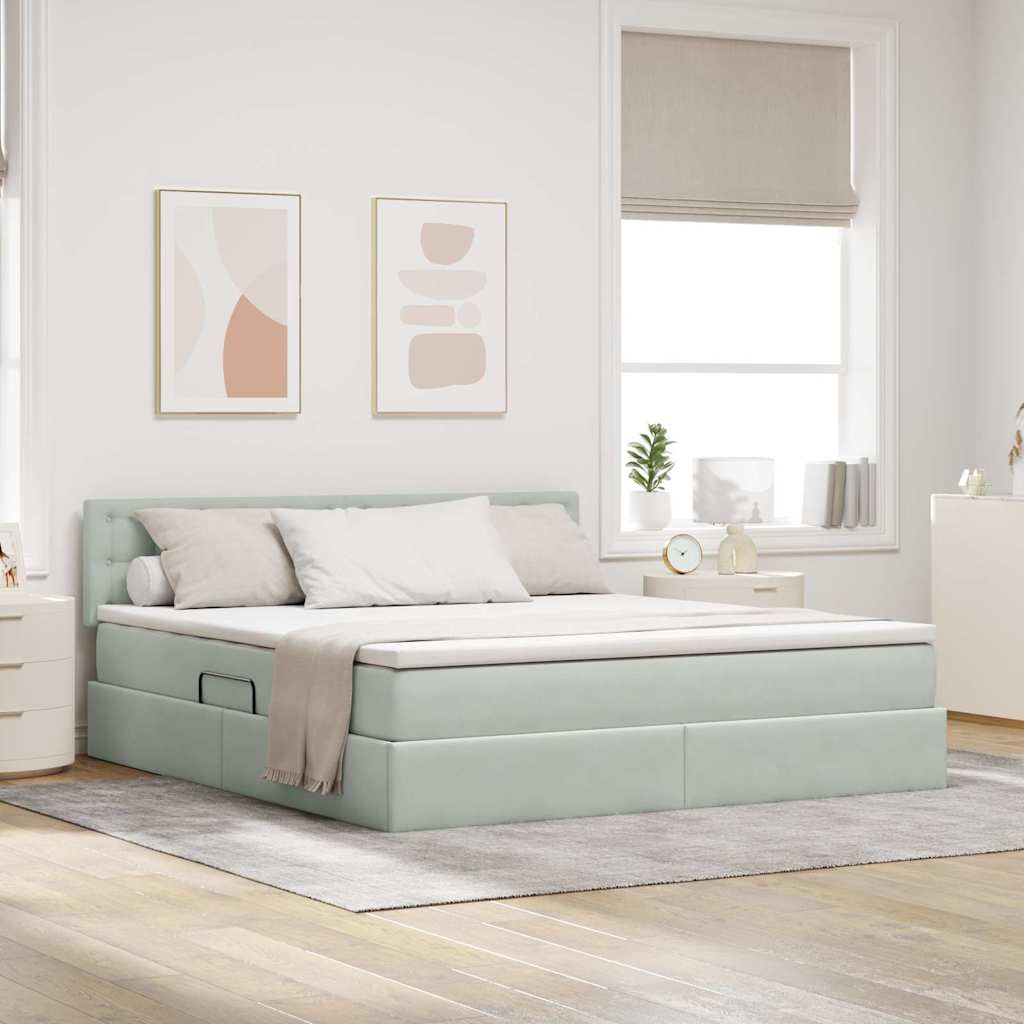 Krevet s od storage Svijetlo siva 160 x 200 cm Baršun