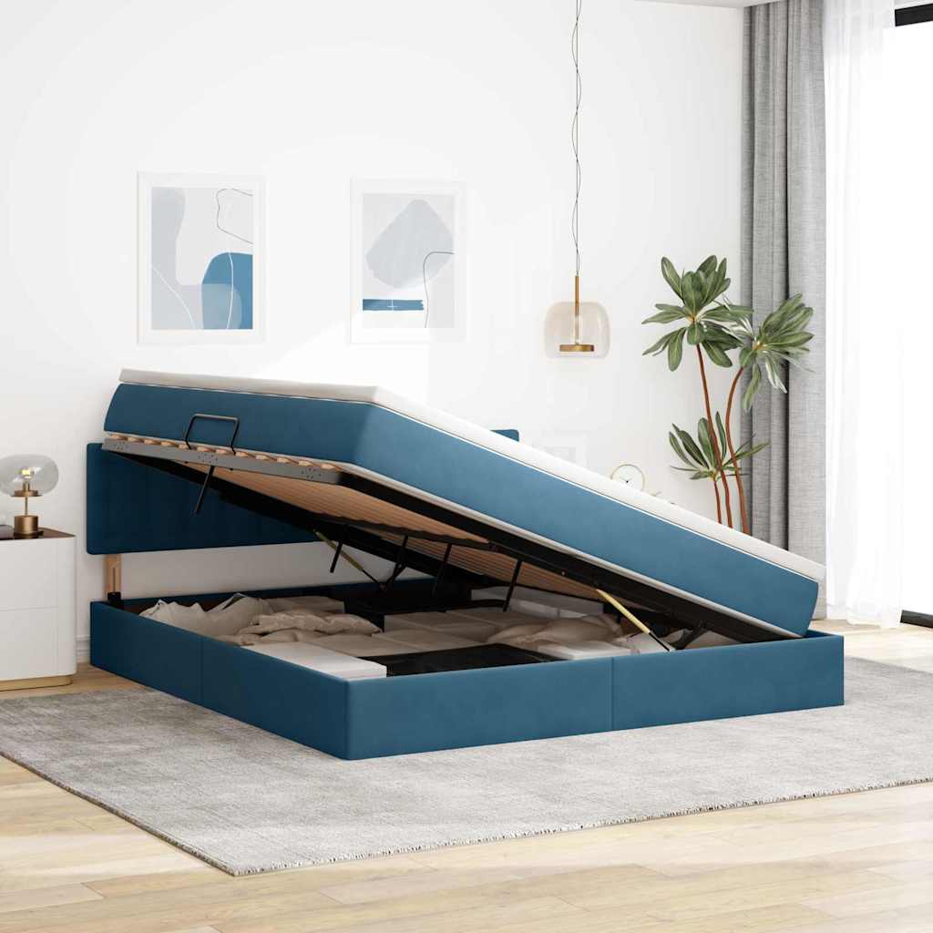 Krevet s od storage s madracem Tamno plava 160 x 200 cm Baršun