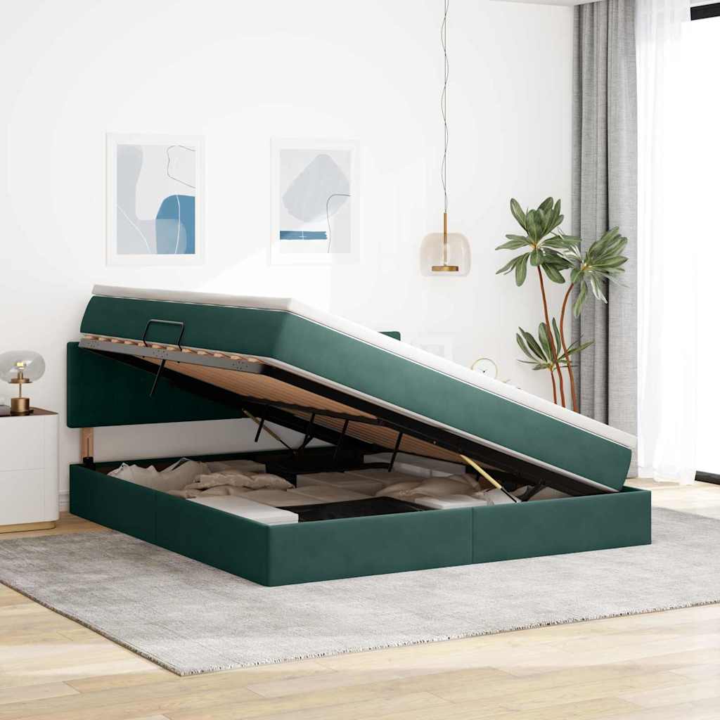 Krevet s od storage s madracem Tamnozelena 180 x 200 cm Baršun