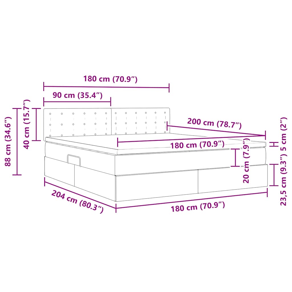 Krevet s od storage s madracem Ružičasta 180 x 200 cm Baršun