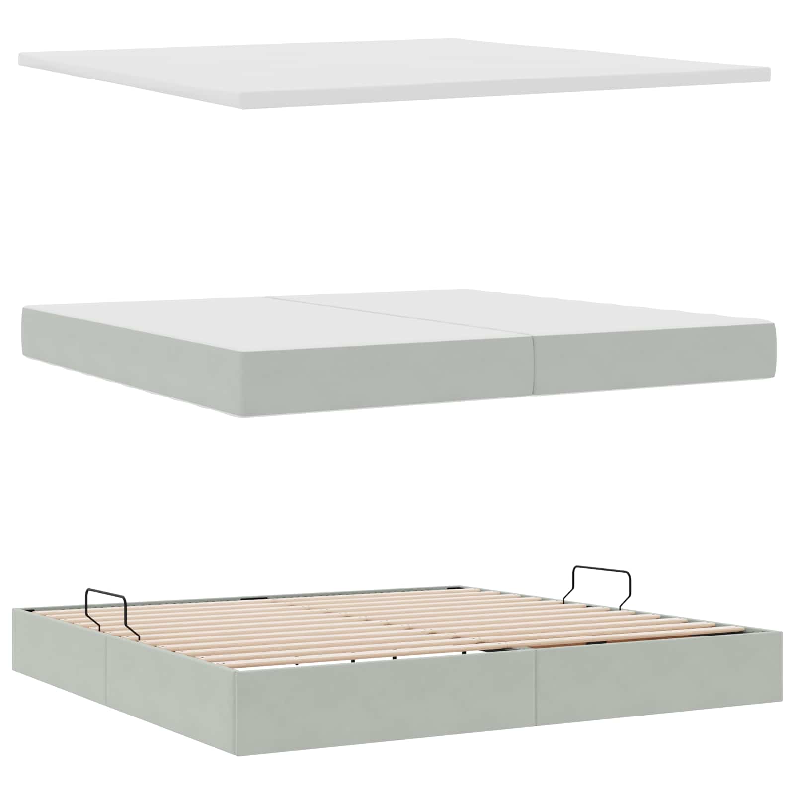 Krevet s od storage Svijetlo siva 200 x 200 cm Baršun