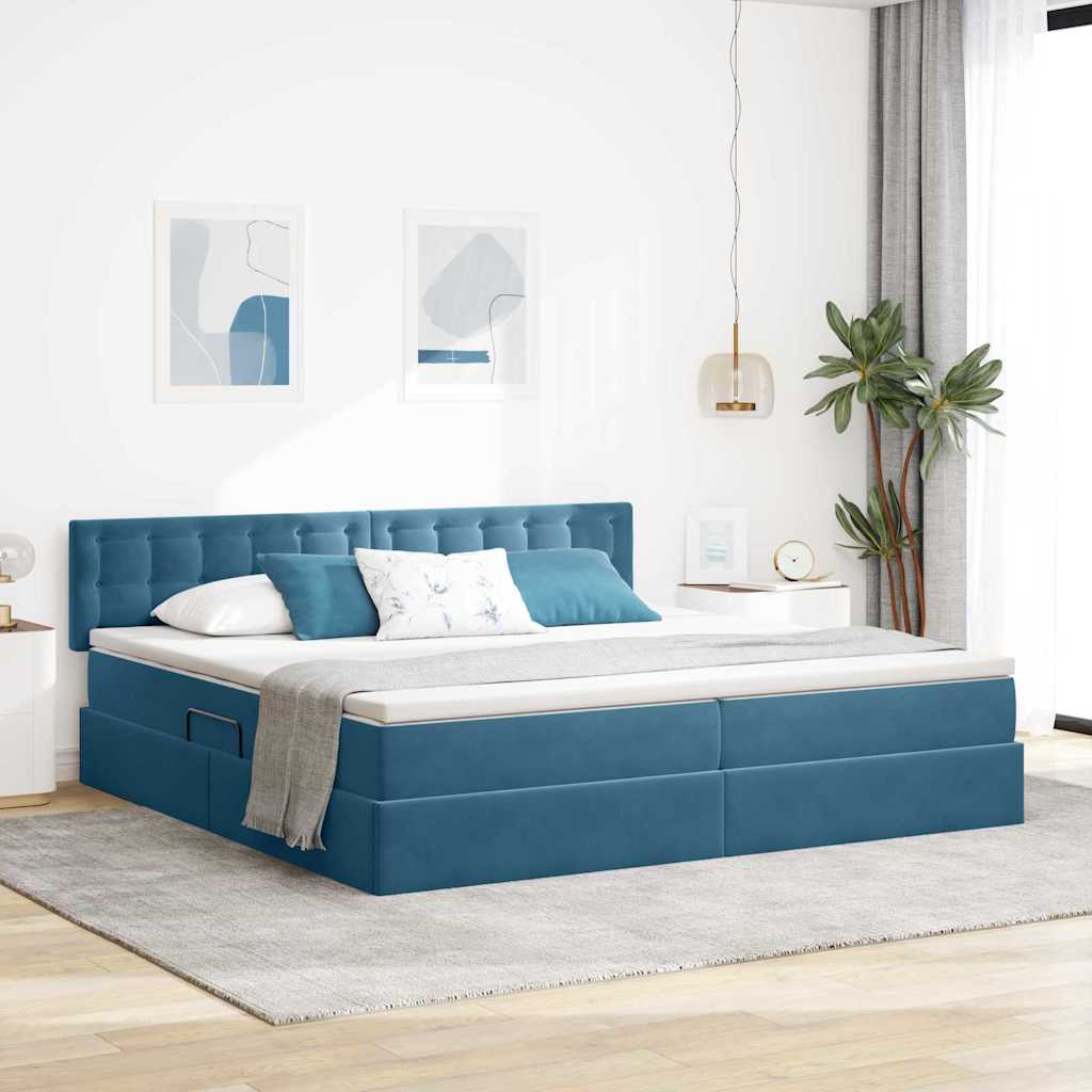 Krevet s od storage s madracem Tamno plava 200 x 200 cm Baršun