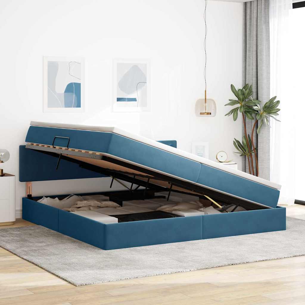 Krevet s od storage s madracem Tamno plava 200 x 200 cm Baršun