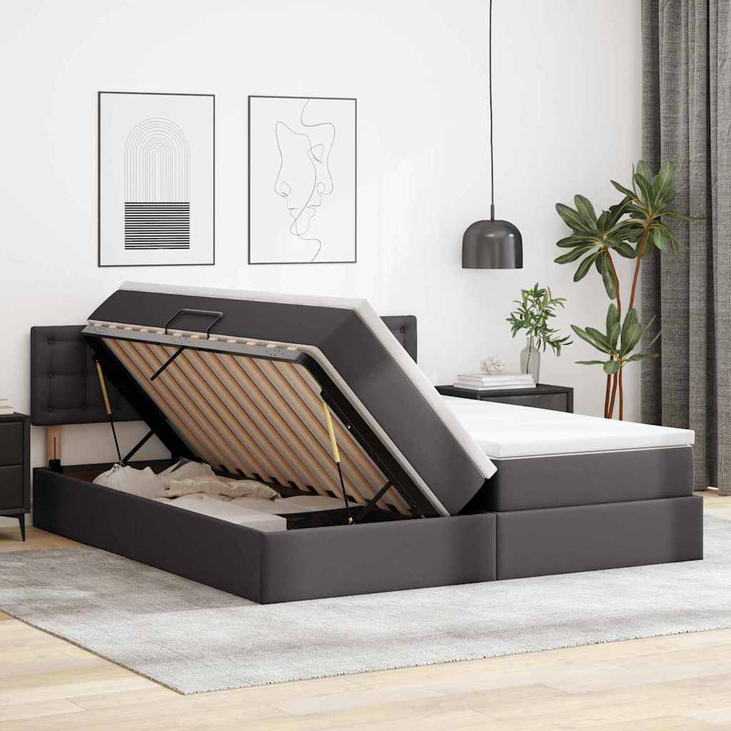 Krevet s od storage s madracem Siva 200 x 200 cm Lažna koža