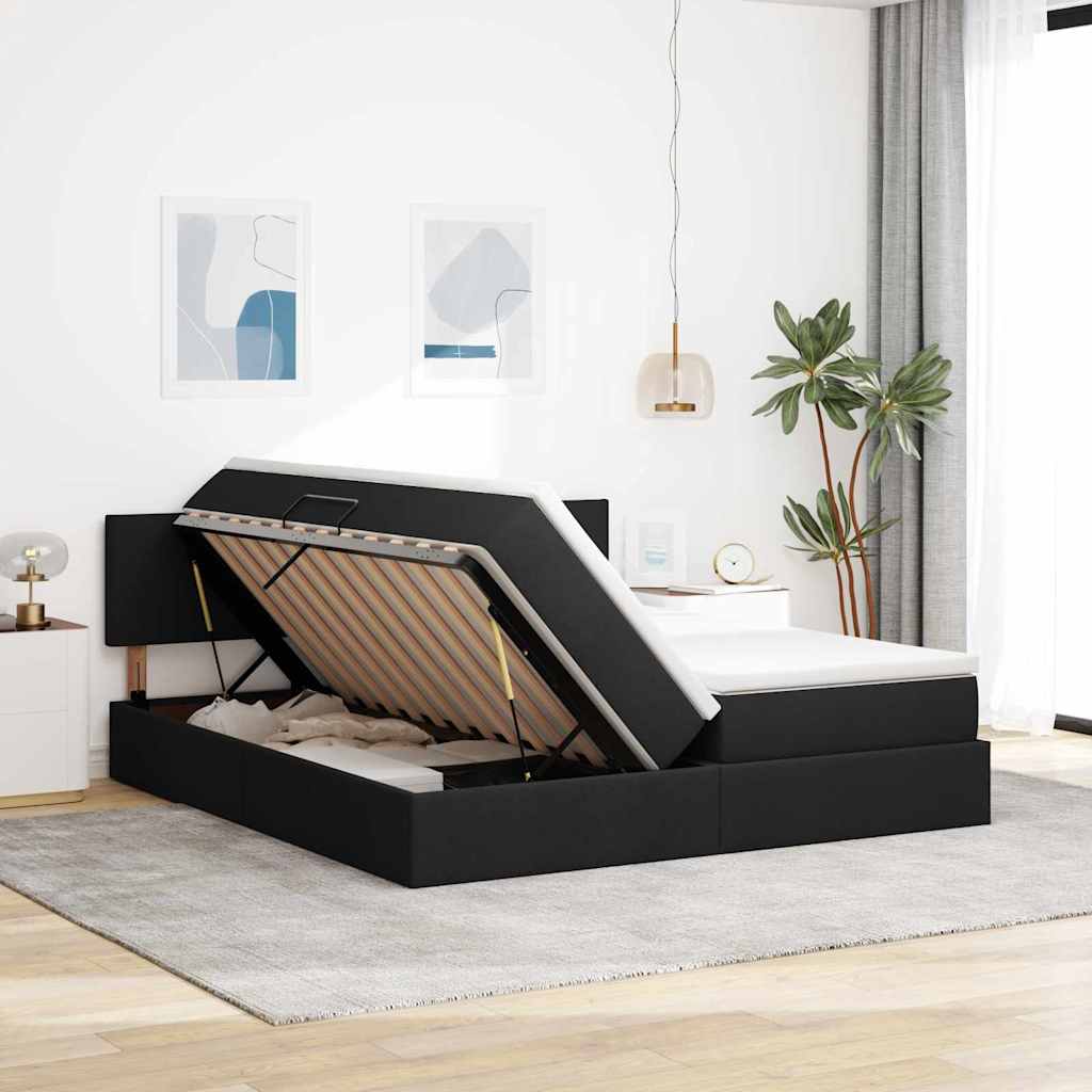 Krevet s od storage s madracem Crna 200 x 200 cm Lažna koža