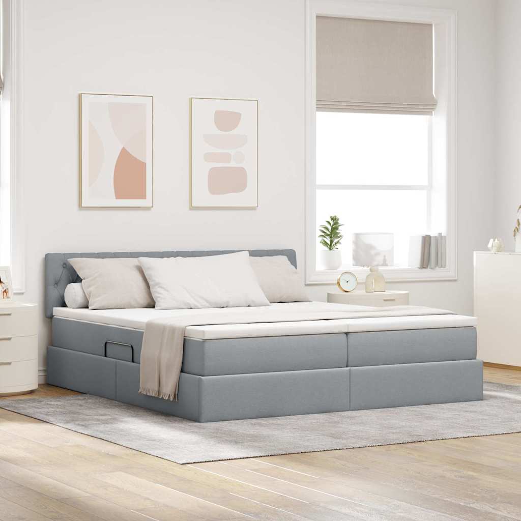 Krevet s od storage Svijetlo siva 200 x 200 cm Lažna koža