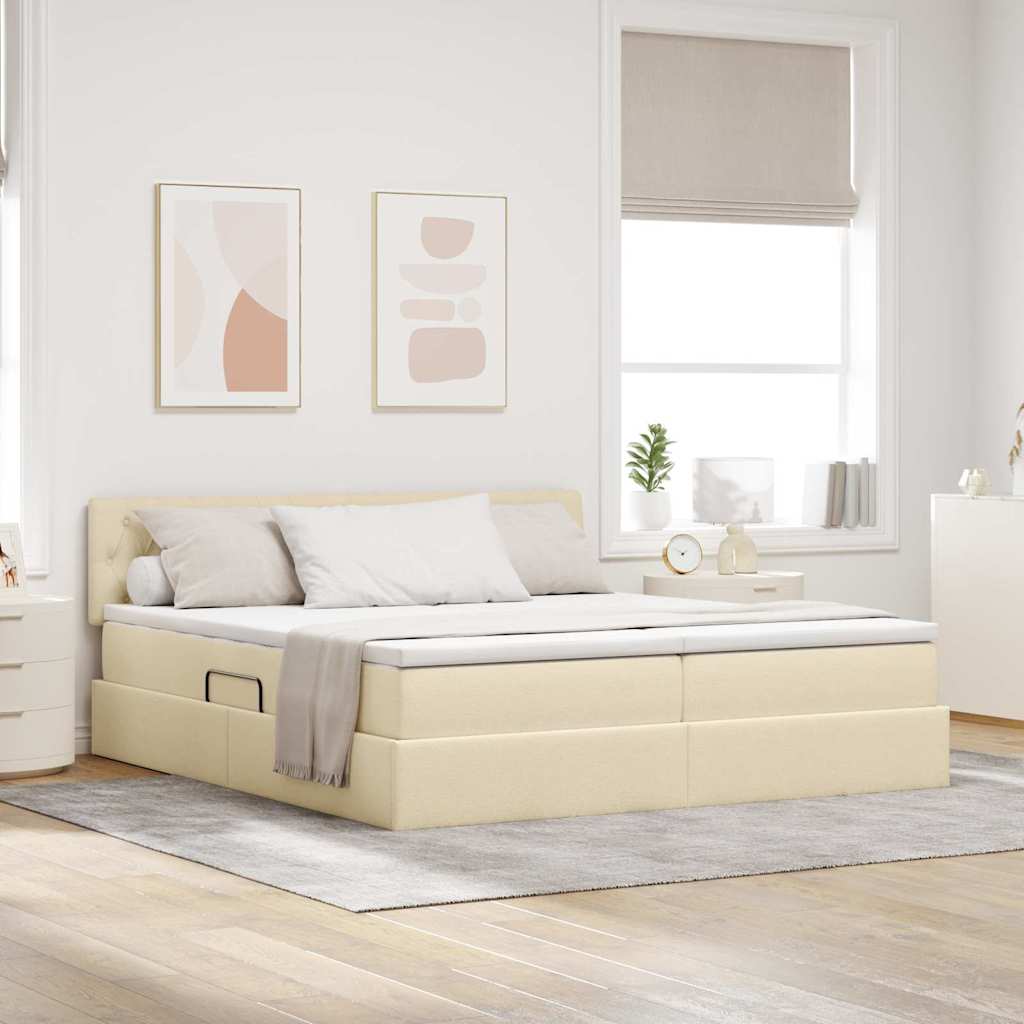 Krevet s od storage s madracem Krema 200 x 200 cm Lažna koža