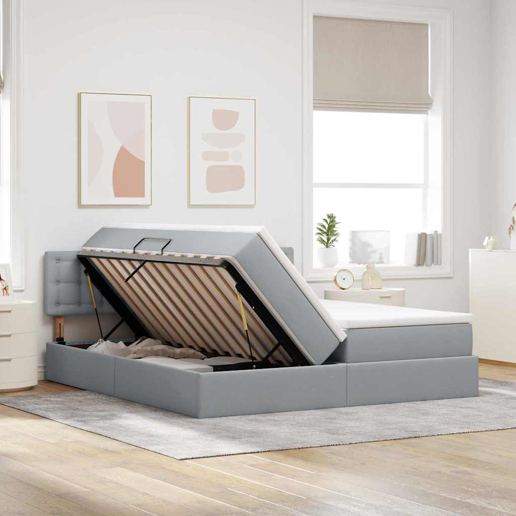 Krevet s od storage Svijetlo siva 200 x 200 cm Lažna koža