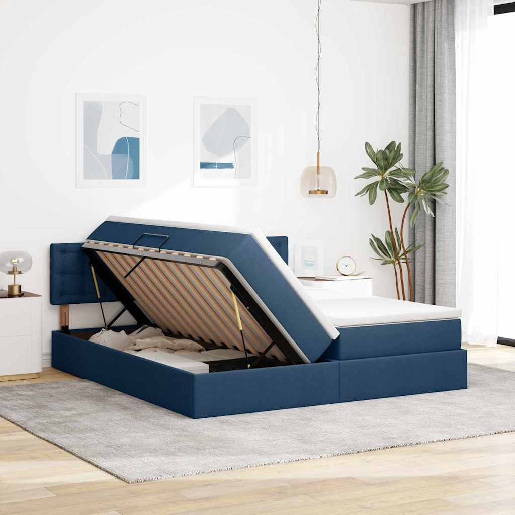 Krevet s od storage s madracem Plava 200 x 200 cm Lažna koža