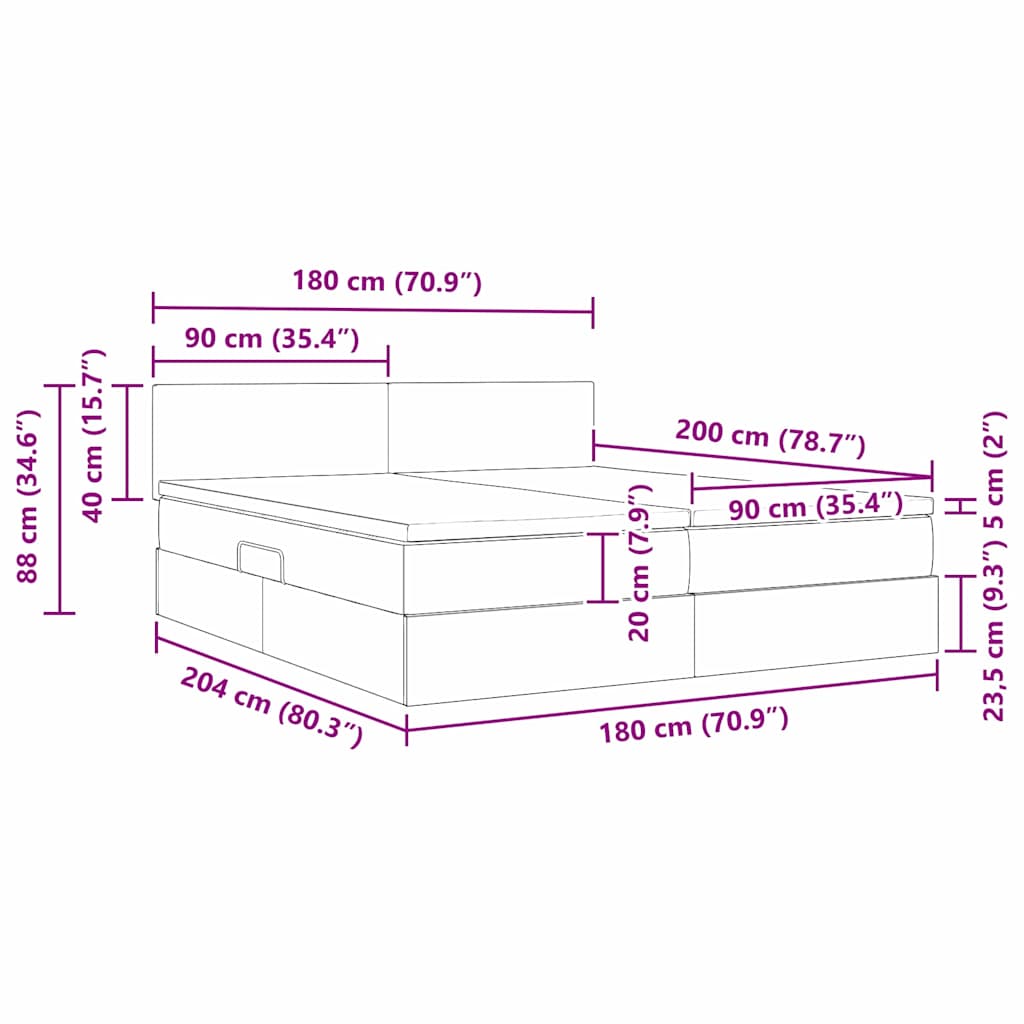 Krevet s od storage s madracem s pohranom Ružičasta 90 x 200 cm
