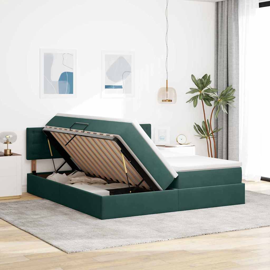 Krevet s od storage s madracem Tamnozelena 90 x 200 cm