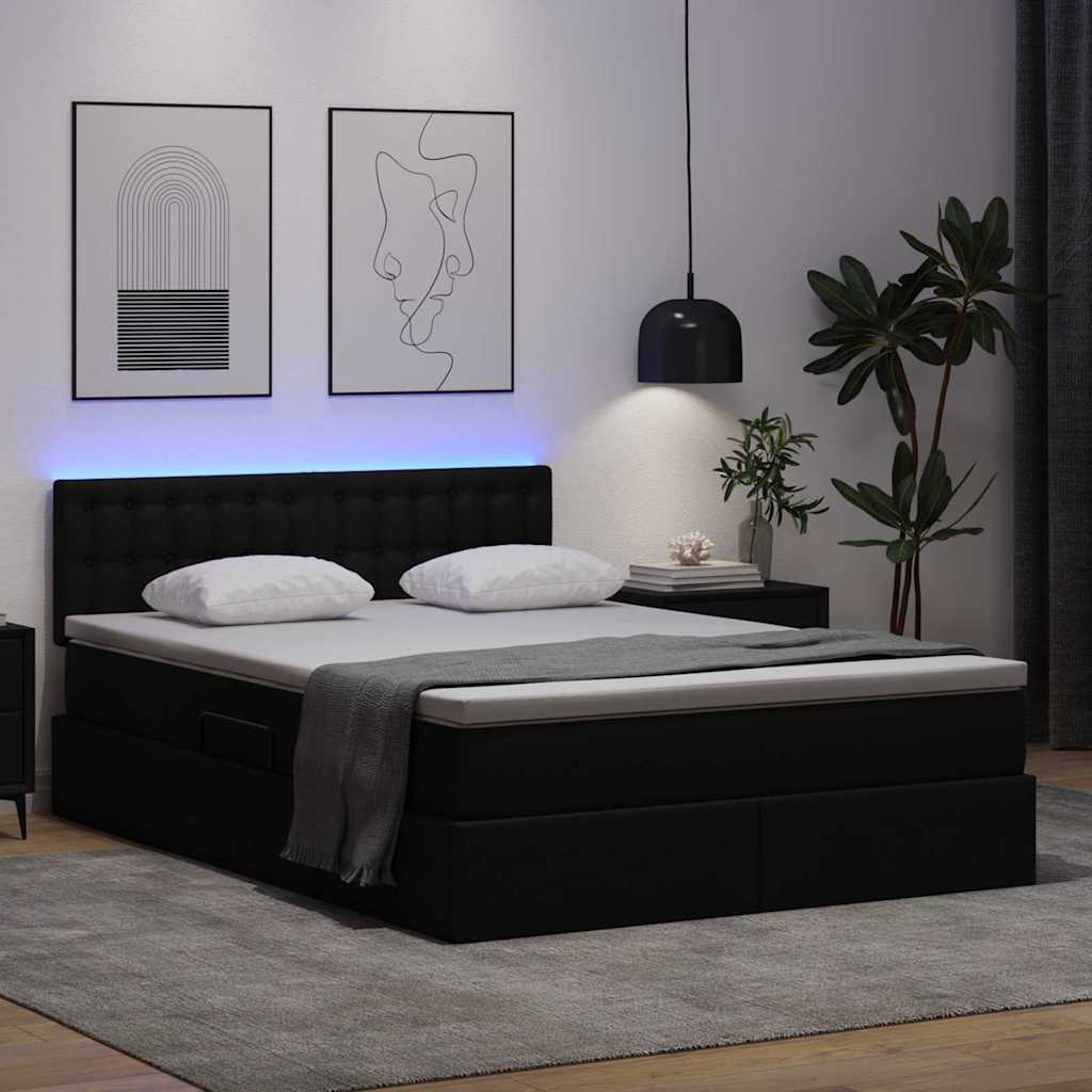 Krevet s prostorom za pohranu s LED-om Crna 140 x 200 cm