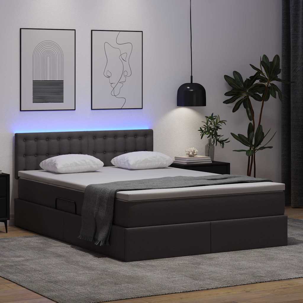 Krevet s prostorom za pohranu s LED-om Siva 140 x 200 cm