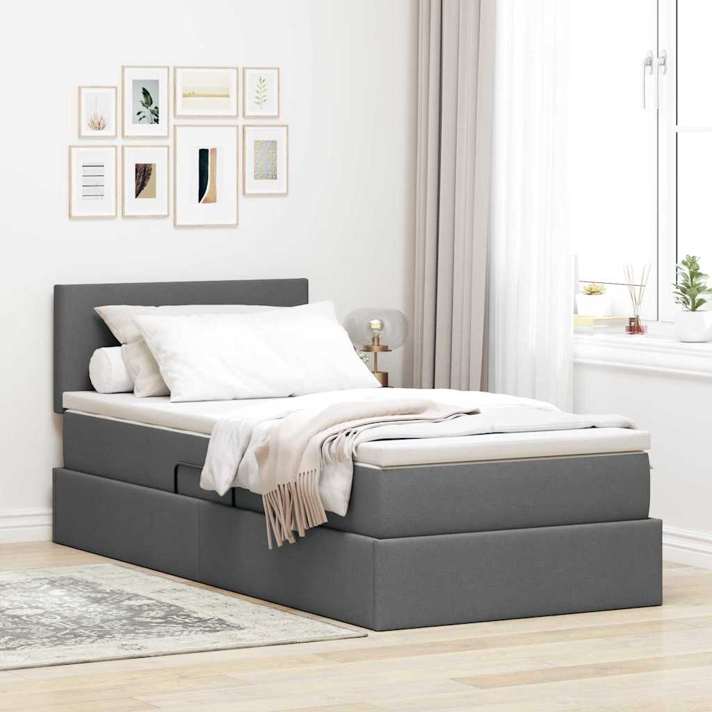 Krevet s prostorom za pohranu s LED-om Tamno siva 100 x 200 cm