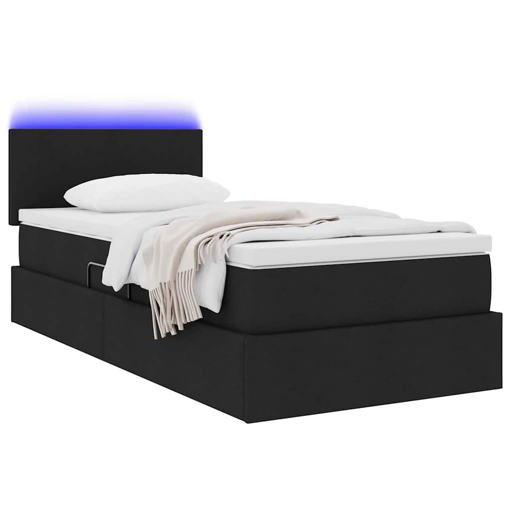 LED krevet za pohranu s madracem Crna 100 x 200 cm Tkanina