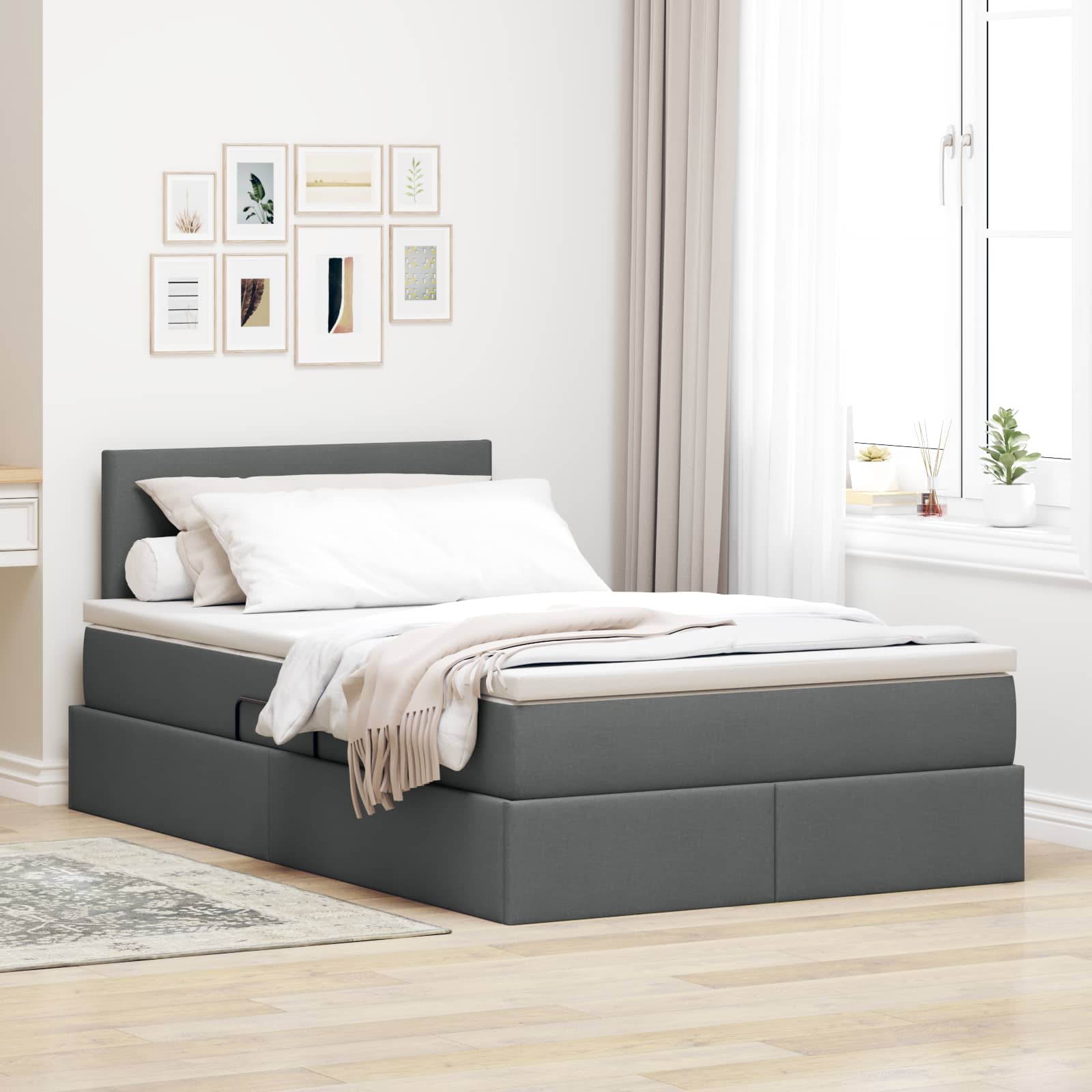 Krevet s prostorom za pohranu s LED-om Tamno siva 120 x 190 cm