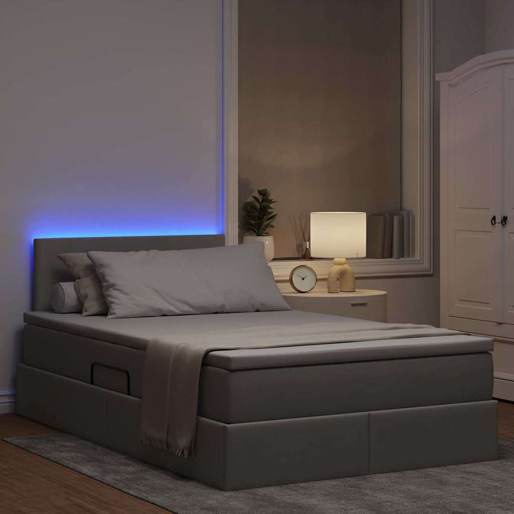 Krevet s prostorom za pohranu s LED-om Sivo-smeđa 120 x 200 cm