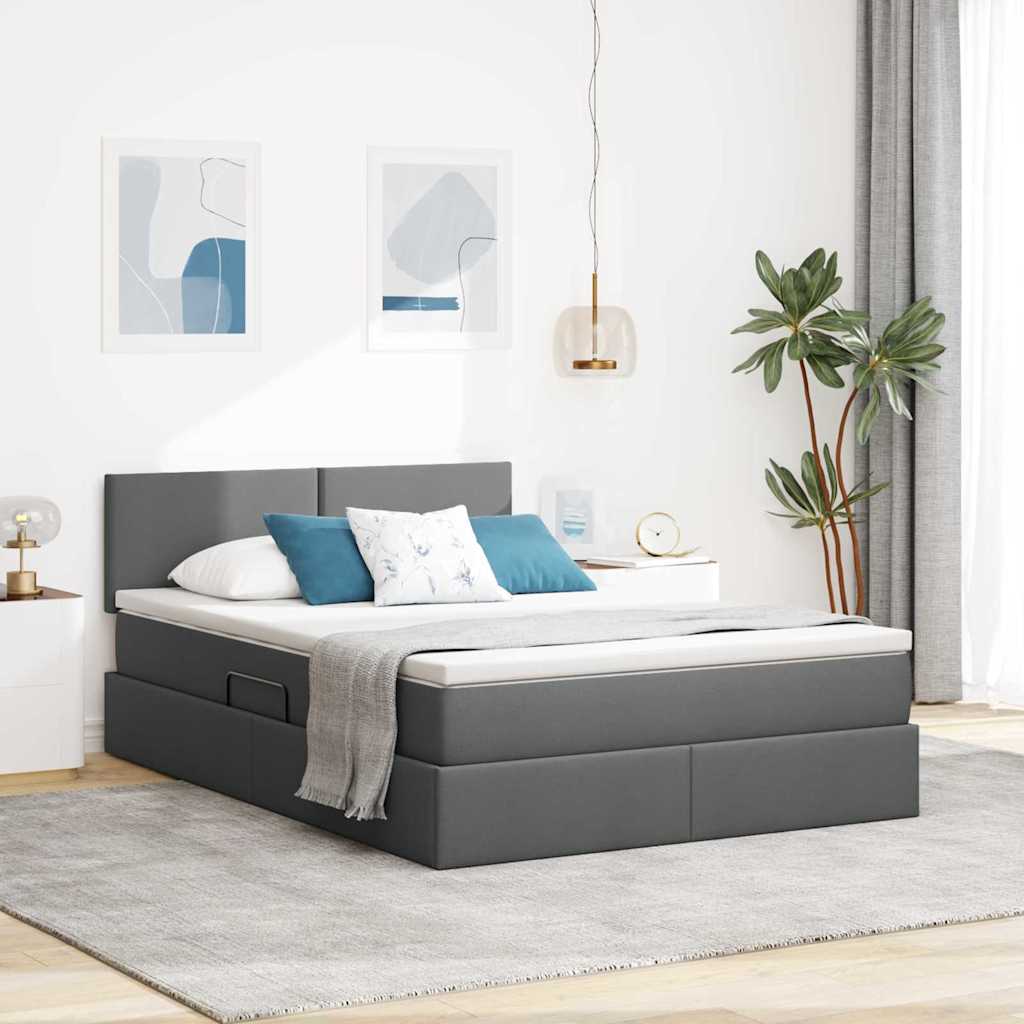 Krevet s prostorom za pohranu s LED-om Tamno siva 140 x 190 cm
