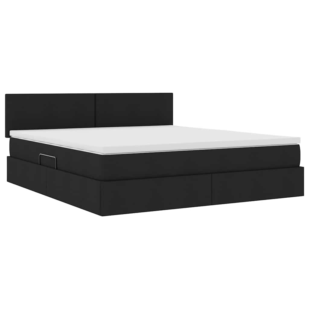 LED krevet za pohranu s madracem Crna 180 x 200 cm Tkanina