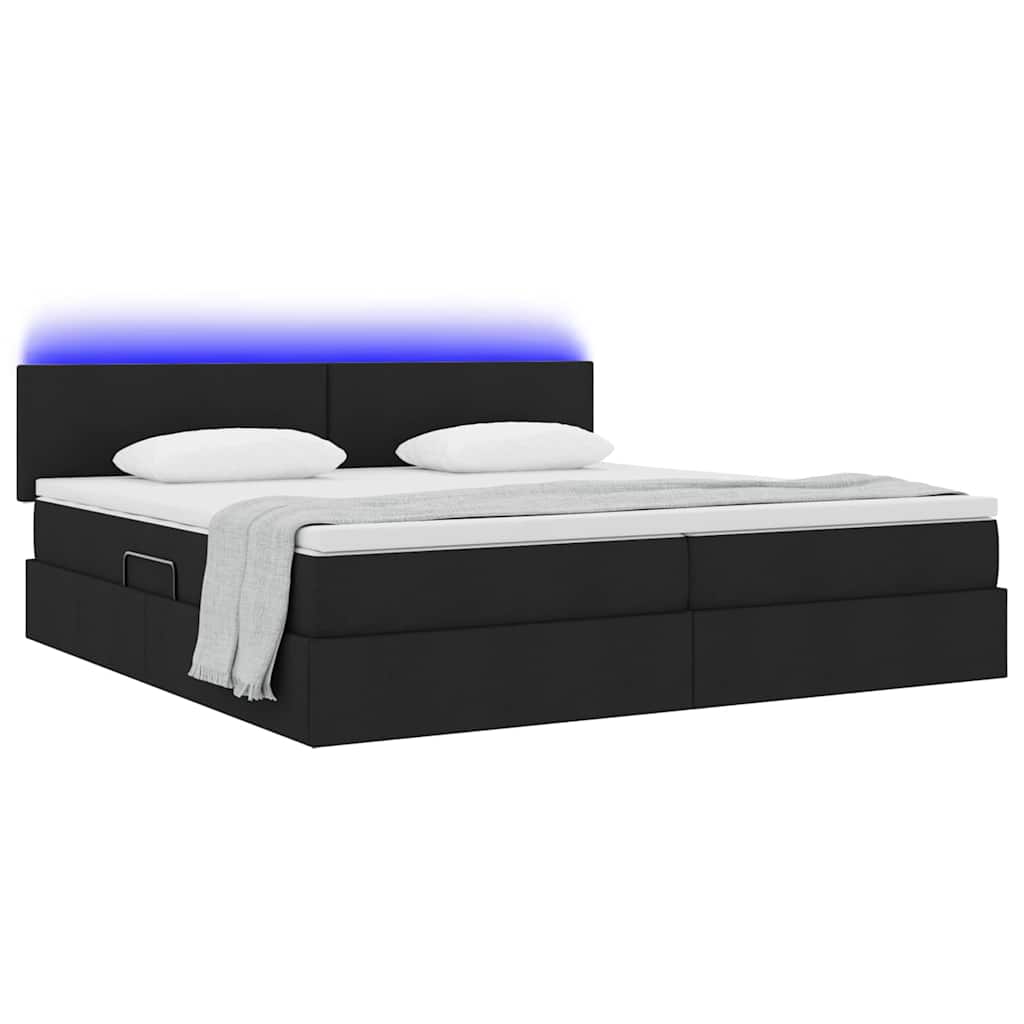 LED krevet za pohranu s madracem Crna 200 x 200 cm Tkanina