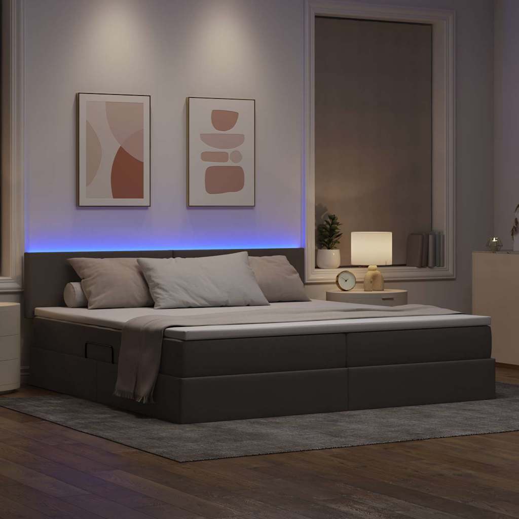 Krevet s prostorom za pohranu s LED-om Sivo-smeđa 200 x 200 cm