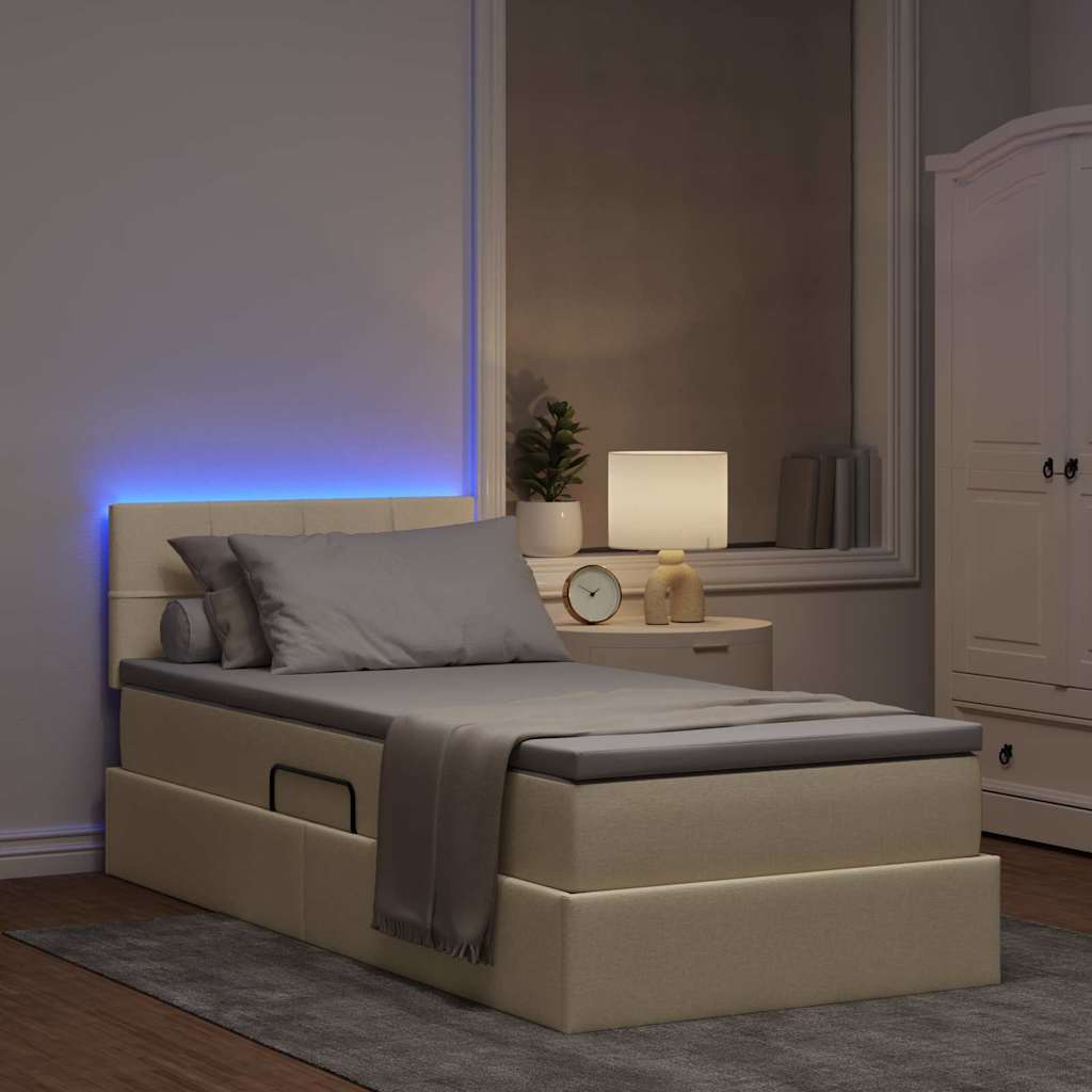 Krevet s prostorom za pohranu s LED-om Krema 90 x 190 cm