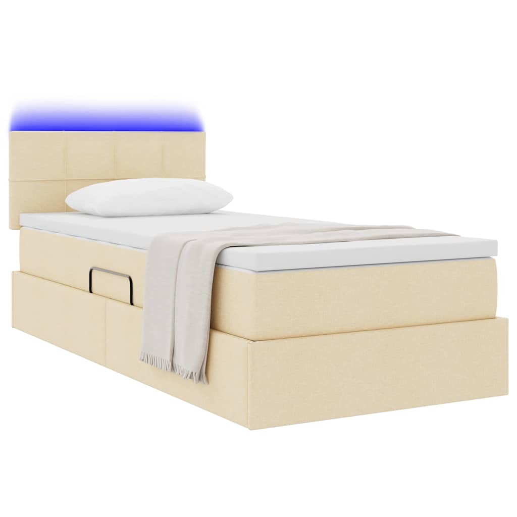 LED krevet za pohranu s madracem Krema 90 x 190 cm Tkanina