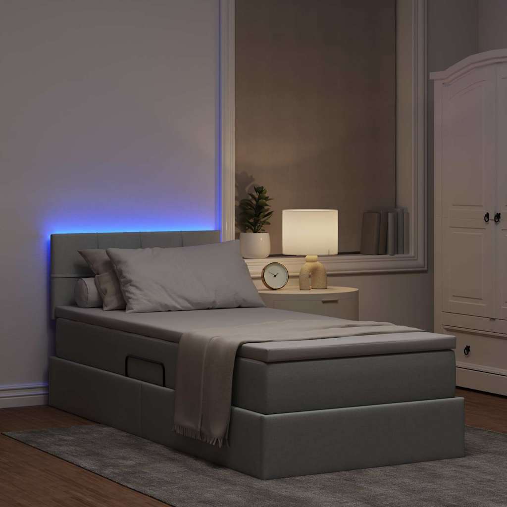 LED krevet za pohranu s madracem Svjetlosiva 90 x 200 cm