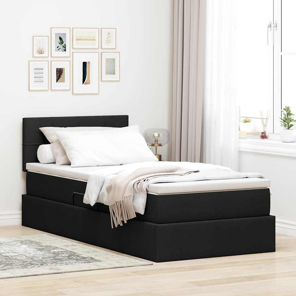 Krevet s prostorom za pohranu s LED-om Crna 90 x 200 cm tkanina