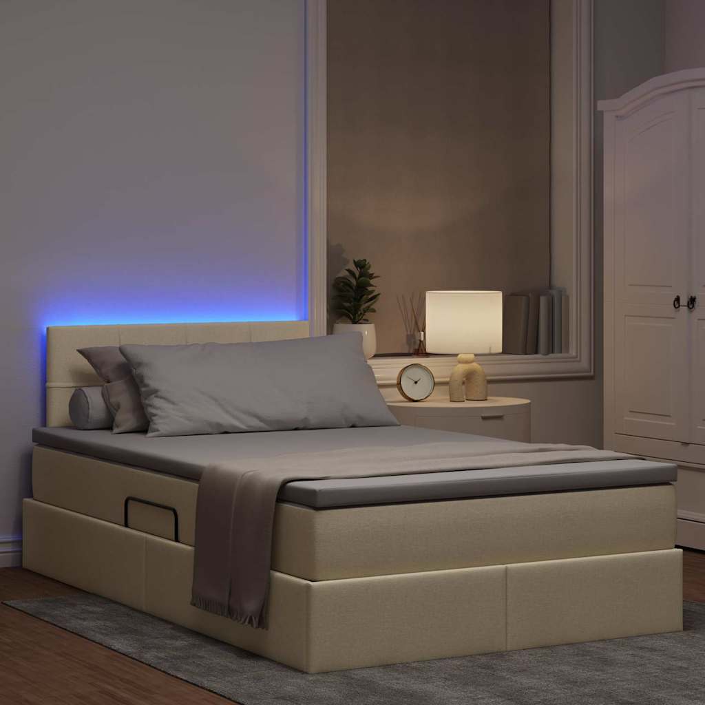 LED krevet za pohranu s madracem Krema 120 x 200 cm Tkanina