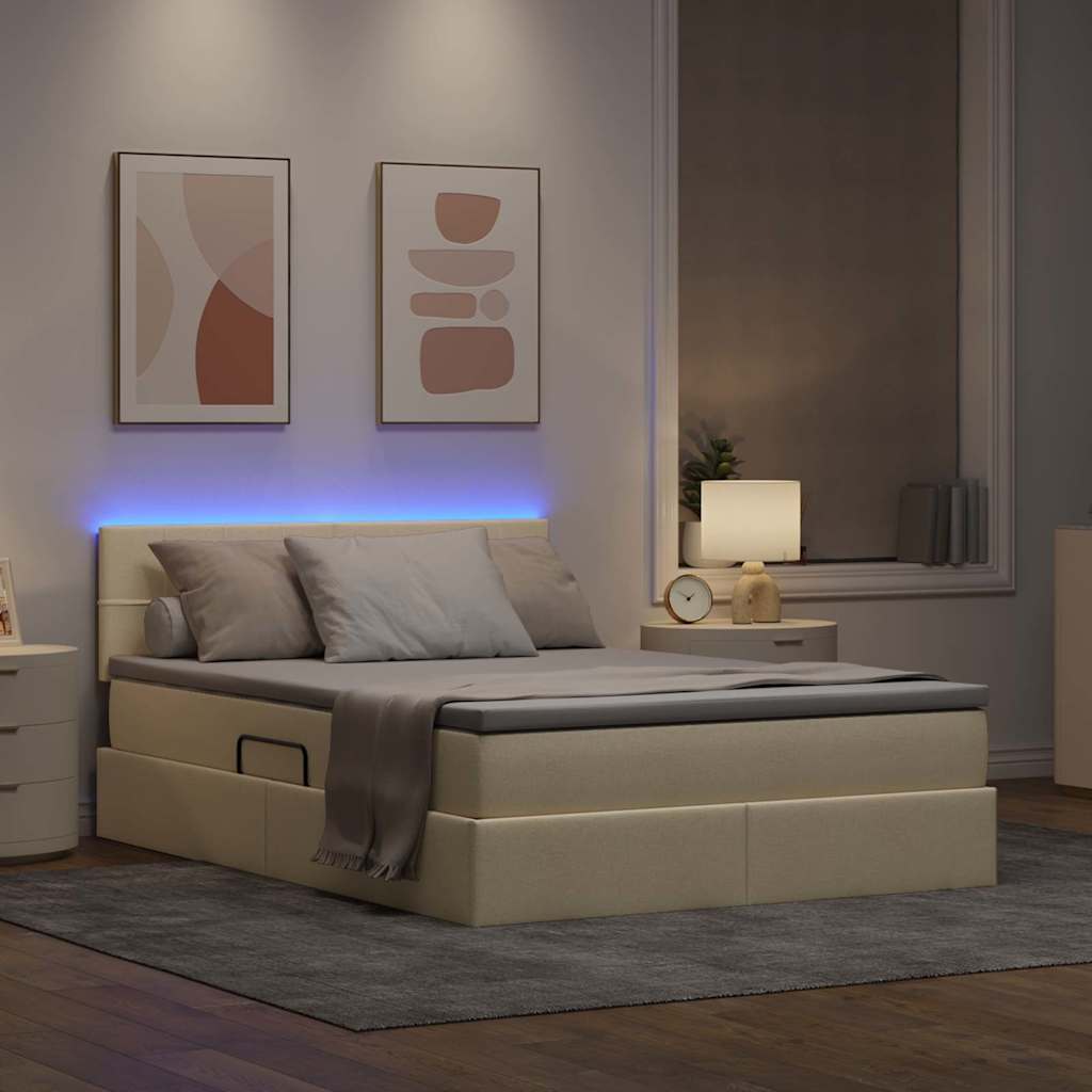 Krevet s prostorom za pohranu s LED-om Krema 140 x 190 cm