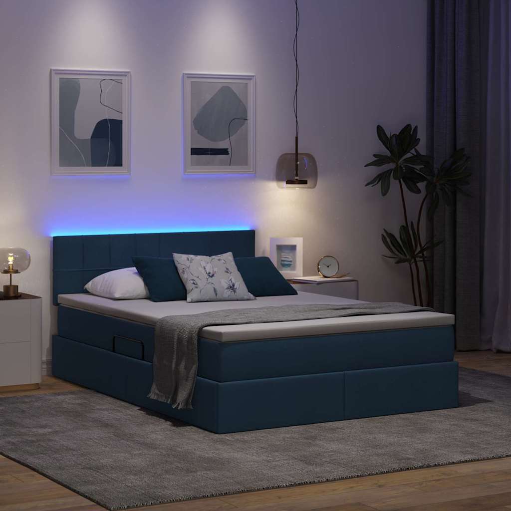 Krevet s prostorom za pohranu s LED-om Plava 140 x 190 cm