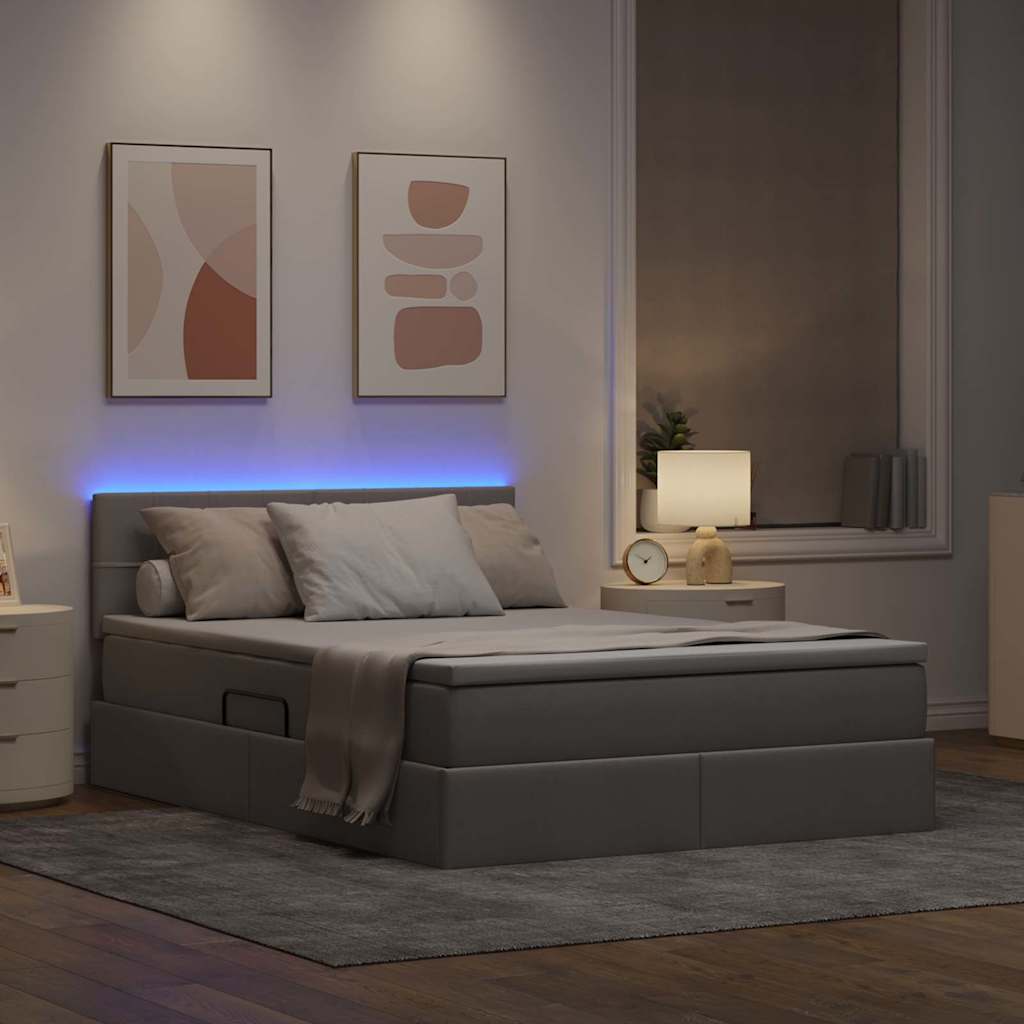 Krevet s prostorom za pohranu s LED-om Sivo-smeđa 140 x 200 cm