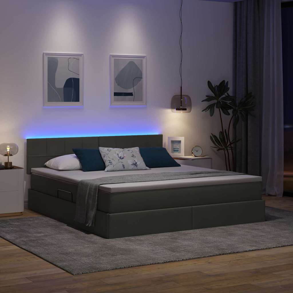 Krevet s prostorom za pohranu s LED-om Tamno siva 160 x 200 cm
