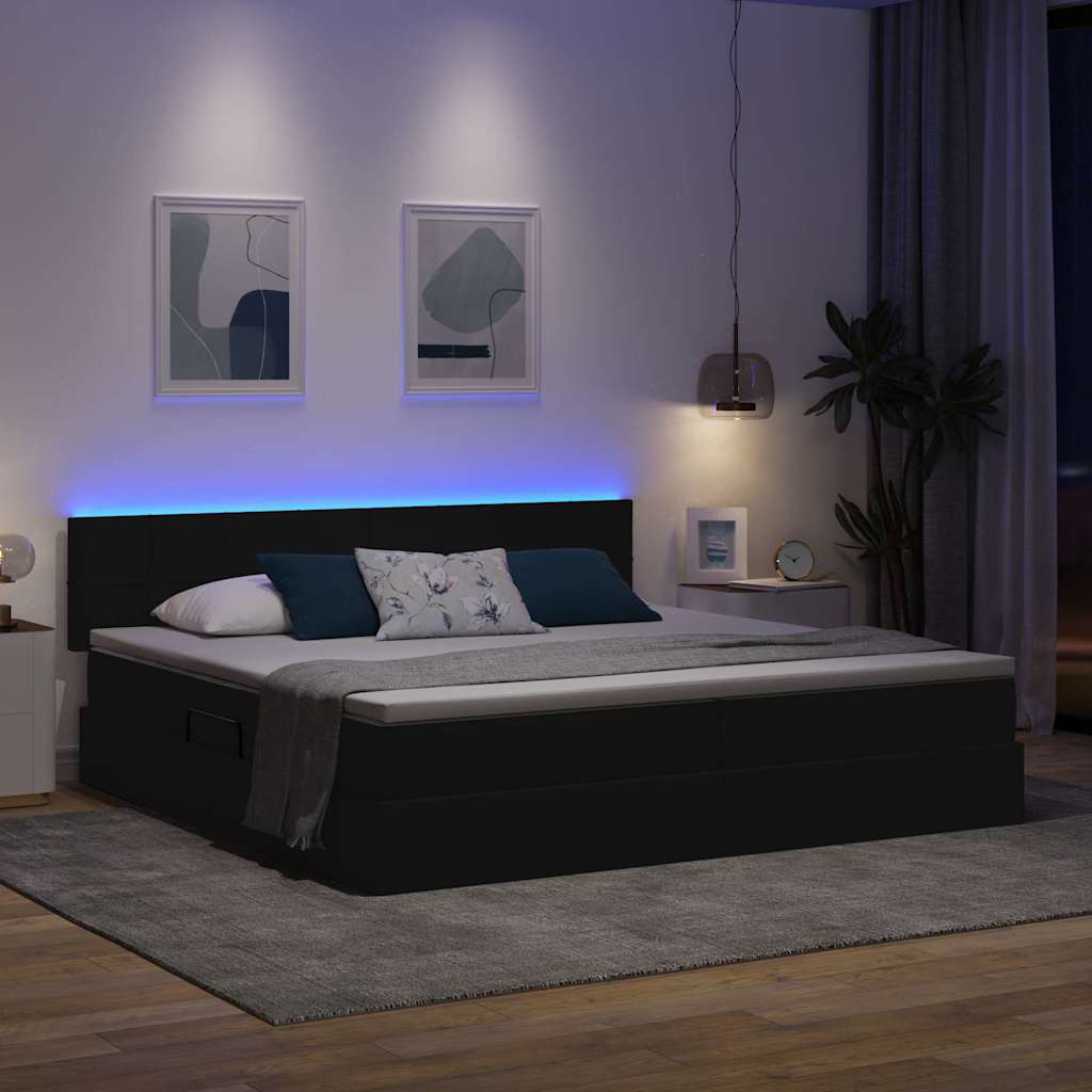 Krevet s prostorom za pohranu s LED-om Crna 200 x 200 cm