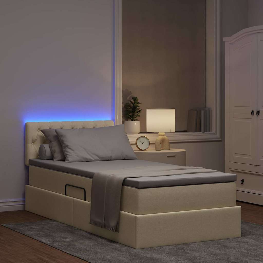 Krevet s prostorom za pohranu s LED-om Krema 90 x 190 cm