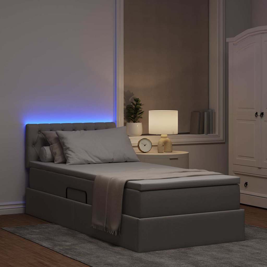 Krevet s prostorom za pohranu s LED-om Sivo-smeđa 90 x 200 cm