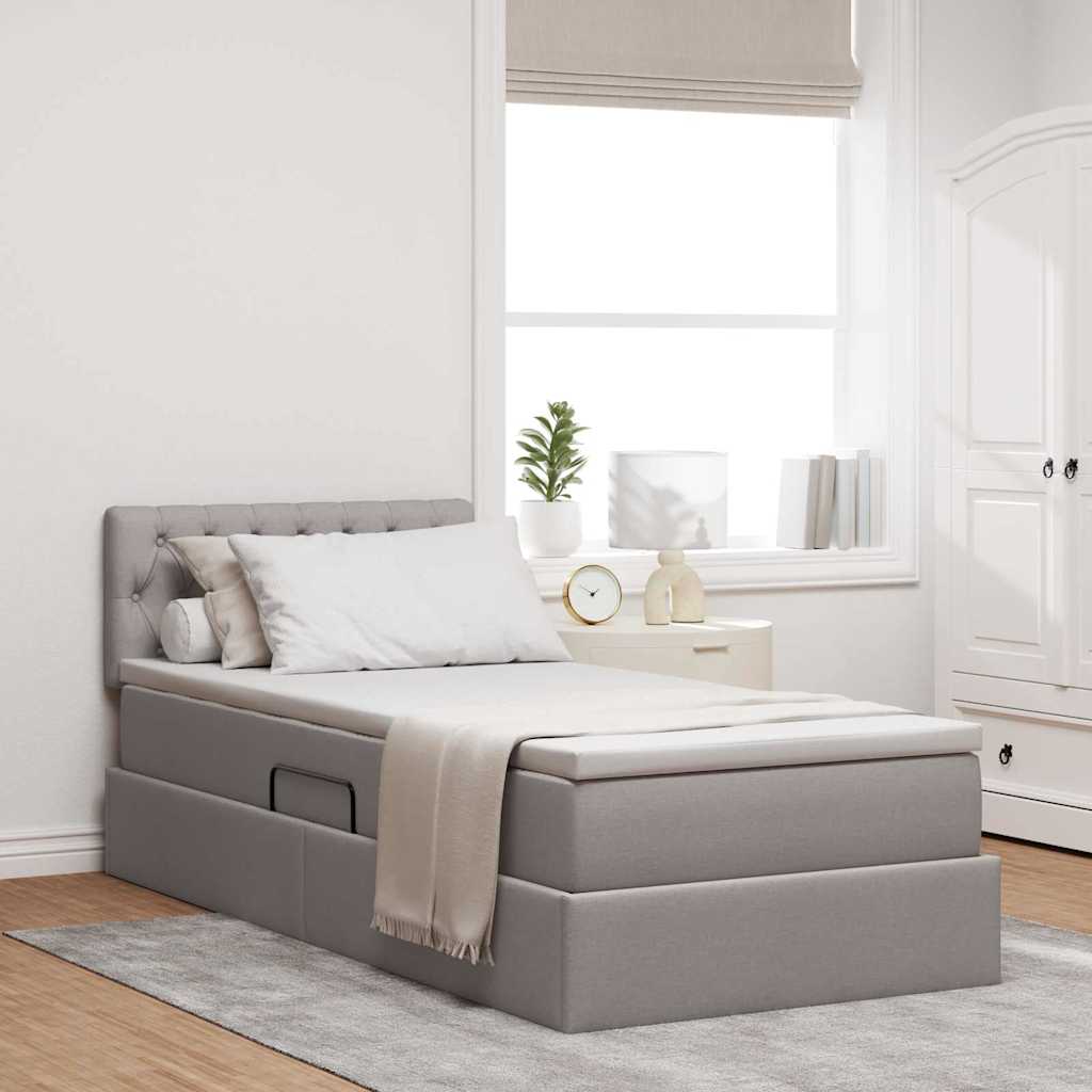 LED krevet za pohranu s madracem Sivosmeđa 90 x 200 cm Tkanina