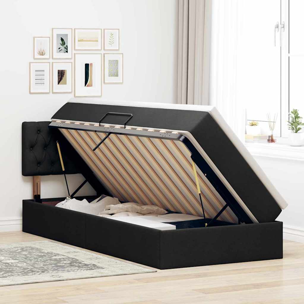 LED krevet za pohranu s madracem Crna 100 x 200 cm Tkanina