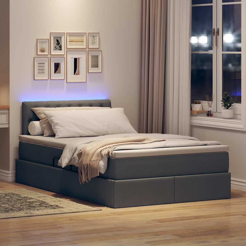 LED krevet za pohranu s madracem Tamnosiva 120 x 190 cm Tkanina
