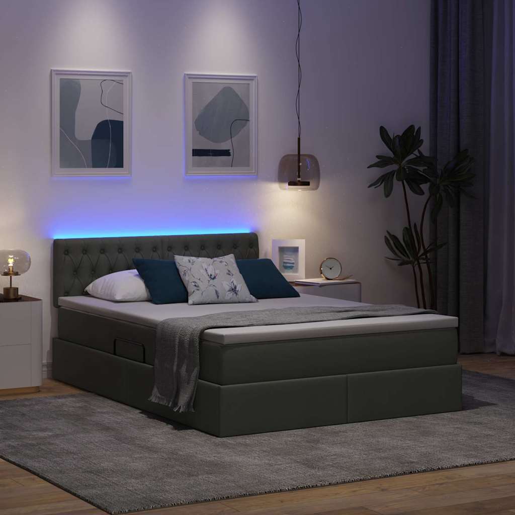 Krevet s prostorom za pohranu s LED-om Tamno siva 140 x 190 cm