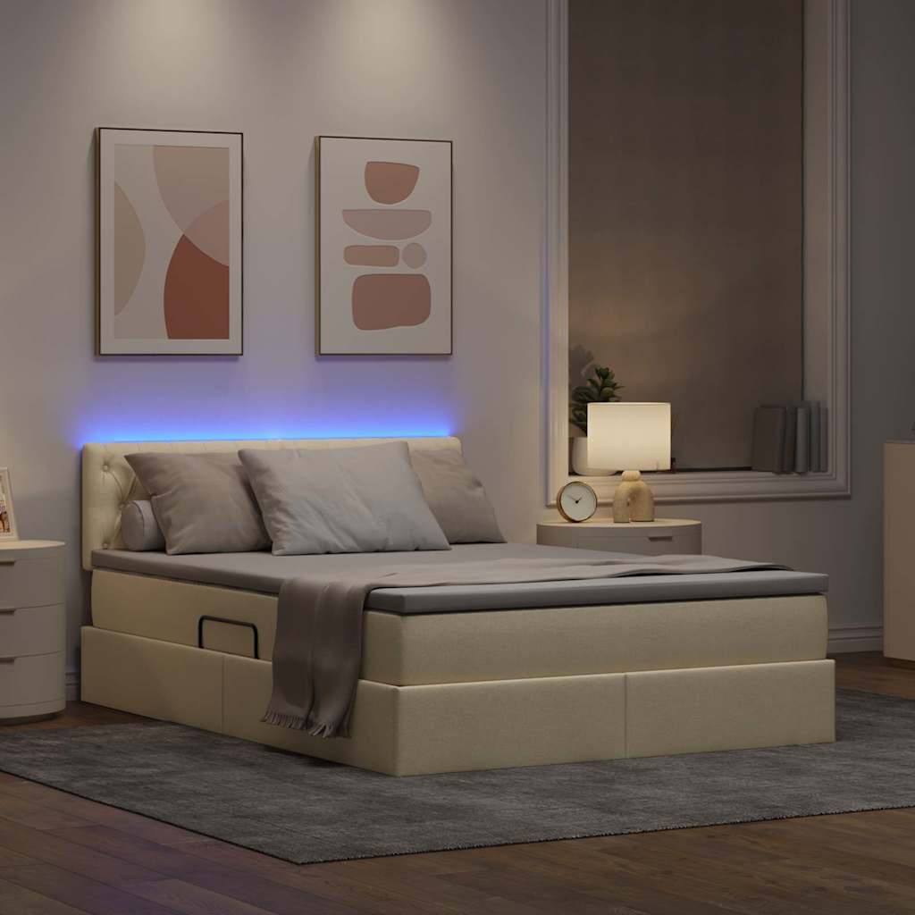 Krevet s prostorom za pohranu s LED-om Krema 140 x 190 cm