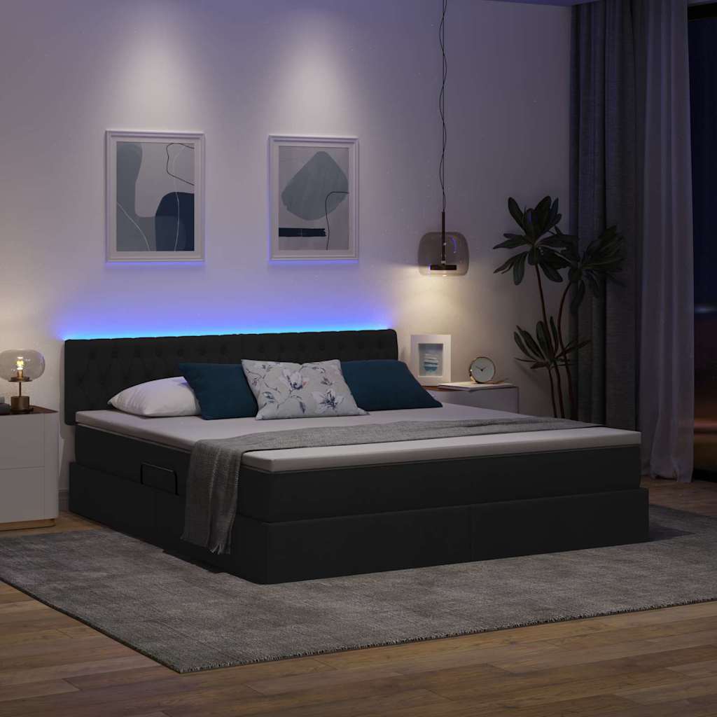 Krevet s prostorom za pohranu s LED-om Crna 160 x 200 cm