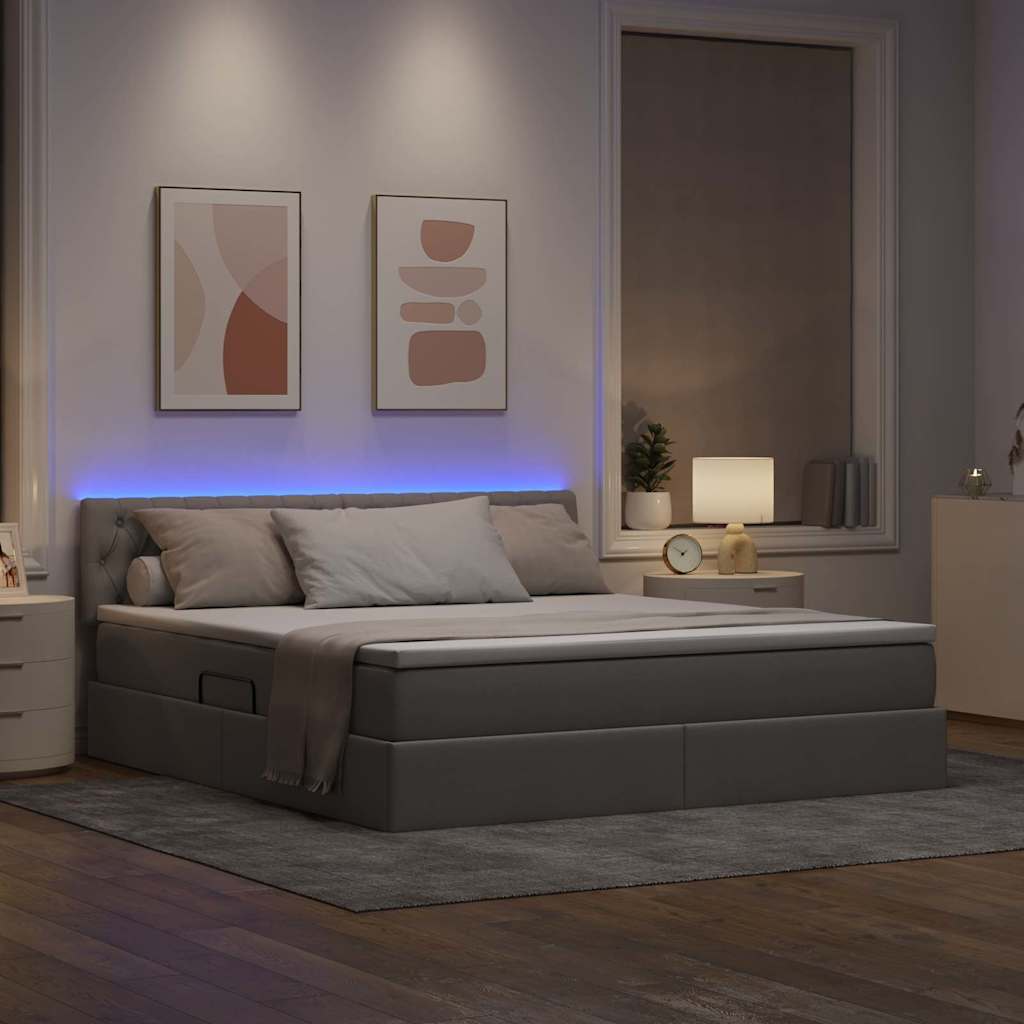LED krevet za pohranu s madracem Sivosmeđa 180 x 200 cm Tkanina