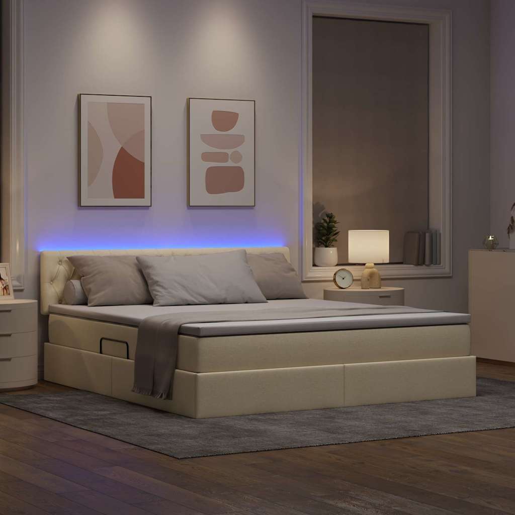 Krevet s prostorom za pohranu s LED-om Krema 180 x 200 cm